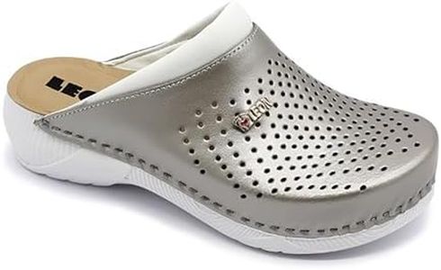 LEON 3400 Zuecos Mules Zapatillas Zapatos de Cuero, Mujer, Champán, EU 39