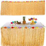 TOSFUYA Grass Table Skirt, Luau Table Skirt, Hawaiian Table Skirt for Tiki Tropical Hawaii Luau Party Birthday Decoration 9ft x 29in (Yellow)