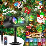 8-Pattern Halloween Projector Lights Outdoor, Anysun Brighter 160 HD Patterns Halloween Decor, 2-in-1 Ocean Wave Snowflake Christmas Projector Waterproof with Timer for Garden Party Landscape Show