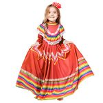 BAKUGOU Mexican Folklorico Dress Girls Cino De Mayo Fiesta Traditional Mexican Costume Jalisco Senorita Dance Dress Kids