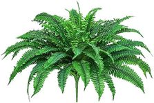 IDEALHOUSE 31.5 Inch Artificial Autumn Boston Fern Plants Resistant No Fade Faux Shrubs Greenery Plastic Plants Outdoor UV Garden Porch Window Box Decorating, 88 Leaves