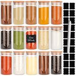 DHSBTLS 12 oz Glass Jars with Bamboo Lids of 15, 350 ml Borosilicate Glass Airtight Canisters sets, Glass Food Storage Container, Pantry Organization and Storage Jars, Spice Jars, Flour Containers