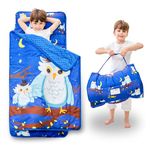 Lasoftan Toddler Nap Mat with Pillow and Blanket, Extra Large Rolled Napping Mats,Slumber Bags for Boys Girls,Kids Sleeping Bag for Daycare, Preschool Travel Camping, Owl