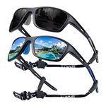 OKH 2 Pack Polarised Cycling Sunglasses Wrap Around Men Women Retro Sun Glasses UV Protection Outdoors Sports Biking Running Fishing Hiking Driving Eyewear with Rope Strap