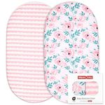 Gllquen Baby Bassinet Crib Sheets Set, Breathable Cozy Fitted Mattress Sheet, Elastic Travel Crib Fashionable Floral Pattern, Standard Cradle Safe Sheets for Baby Boy Girls 32"X16" (Pink Flower)