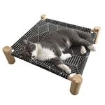 Pozico Cat/Dog Bed Hammock Cat Bed, Wooden Dog Elevated Indoor Outdoor Beds, Raised Cat Cots Furniture Pet Bed Puppy Bed Portable Breathable Mesh Cat Beds for Small Animals-Black Diamond