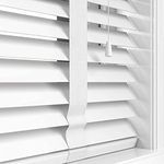 Funky Gadgets Faux Wood Blinds Wooden Window Venetian Blind 50mm Horizontal Slats with White Silver/Grey Tape Trimmable, Child Safe (White, W120cmxL150cm)