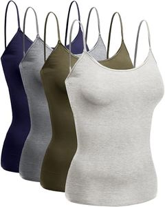 Emmalise Women's Camisole Built in Bra Wireless Fabric Support Short Cami (4Pk Navy, Hgray, Olive, Oat, Small)