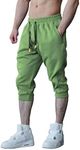 FIRSTGYM Mens Joggers Casual Shorts 3/4 Jogger Pants Workout Gym Training Sweatpants, Green, X-Large