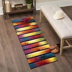 renoazul® Multicoloured Kitchen Runners - 60x220cm - Stripes Design Runner Rug | Dense Piles, Jute Backing, Washable Rug for Entrance, Bedroom Corridor & Welcome Mats