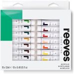 Reeves Acrylic Paint Set - Highly Pigmented Colours - Water-Based Colour Paints for Artists - Art Supplies for Adults & Kids - Suitable for Canvas, Fabric, Metal & More (18x12ml)