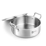 Bergner BE Bergner Essentials Tri-Ply Stainless Steel 28 cm Shallow Biryani Pan with Stainless Steel Lid, Capacity 5.8 L, Shallow Tope/Langri for Biryani, Induction & Gas Compatible, 5-Year Warranty