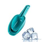 Set of 3 Ice Scoop, Plastic Kitchen Ice Scoop for Canisters or Ice Maker, Food Scoops for Canisters, Freezer, Flour, Dry Foods, Coffee Beans, Pop Corn, Pet Dog Cat Food (Blue)