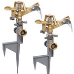 Biswing 2 Pack Impact Sprinkler Head on Metal Step Spike, Heavy Duty Zinc Alloy Lawn Sprinkler, Adjustable Coverage Nozzle on Sturdy Spike Base, 360 Degree Large Area Irrigation