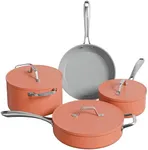 CIARRA Non Stick Cookware Set, Ceramic Pots and Pans Set with Lid, Non Toxic Cooking Set, PTFE & PFOA Free, Oven Safe & Compatible with All Stovetops, Orange