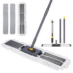 HEVOL Commercial Mop, 80cm Industrial Mop Cleaning Mop with Telescopic Handle & 3 Reusable Mop Pads, Floor Cleaning Mop Dust Mop for Warehouse, Hotel, Garage Cleaning