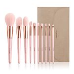 TEXAMO Makeup Brushes,10pcs Makeup Brush Sets for Powder, Blush, Blending, Contour, Concealer, Eyeshadow, Angle Eyebrow Brush, Premium Synthetic Vegan Makeup Brushes&Tool Set with Make Up Bag