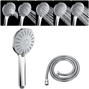 Decaura 5-Mode Handheld Shower Head Round with 150cm Shower Hose High-Pressure Spray Massage Chrome