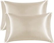 EHEYCIGA Satin King Pillow Cases Set of 2, Soft Pillowcases for Hair and Skin Similar to Silk, Beige Pillow Case 2 Pack with Envelope Closure, 20X40 Inches