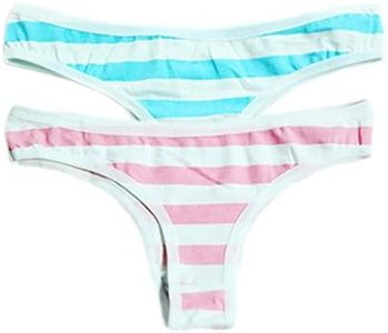 YOMORIO Hot Cute Japanese Style Blue&Pink Stripe Panties Bikini Cosplay Cotton Underwear Blue/Pink