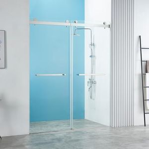 YTTSOYTS 56-60" W x 76" H Frameless Double Sliding Shower Door, Frameless Shower Door, Shower Glass Door with 5/16" (8mm) Clear SGCC Tempered Glass, Stainless Steel Hardware (60"x76" Chrome)
