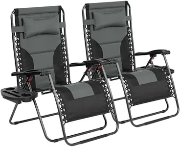 Yaheetech 29in Full Padded Zero Gravity Chair Oversized Outdoor Patio Folding Lounger Adjustable Portable Anti Gravity Recliner w/Carry Strap, Side Cup Tray, Pillow for Beach Yard Lawn Gray/Black/2