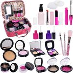 Pretend Makeup Kit for Girls Kids Pretend Play Makeup Set with Exquisite Leather Bag and Gift Box for Birthday Christmas Age 3+ (Not Real Makeup) (21pcs Rose Pink kit)