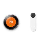 Google Nest Learning Thermostat 3rd Generation, Stainless Steel - Smart Thermostat - A Brighter Way To Save Energy & Nest Doorbell - Wireless Video Doorbell - Smart WiFi Doorbell Camera, Snow