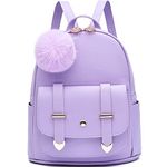 I IHAYNER Girls Fashion Backpack Mini Backpack Purse for Women Teenage Girls Purses PU Leather Pompom Backpack Shoulder Bag, Purple, Small