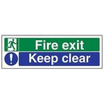 V Safety Fire Exit/Keep Clear Sign - Landscape - 300mm x 100mm - 2mm Rigid Plastic 14012AX-R2