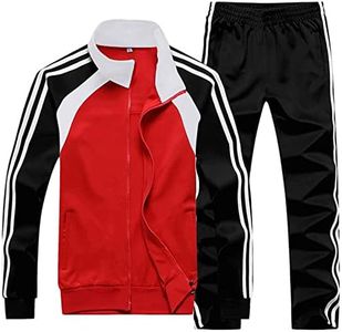 Sun Lorence Men's Athletic Running Tracksuit Set Casual Full Zip Jogging Sweat Suit (XX-Large, Black Red 822)