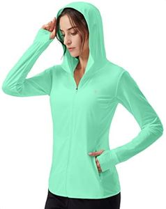 Soothfeel Women's UPF 50+ Sun Protection Hoodie Jacket Lightweight Long Sleeve Sun Shirt for Women with Pocket Hiking Outdoor Bright Green S