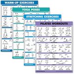 Palace Learning 4 Pack - Warm Up Exercises + Yoga Workouts + Stretching Exercises + Pilates Exercises - Set of 4 Workout Charts (LAMINATED, 18” x 24”)