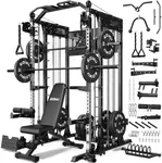GOIMU SM4 Smith Machine with Dual Pulley System, 2500lbs Multi-Function Power Cage with LAT Pulldown & Low Row, Squat Rack with Weights Storage Rack & Leg Hold-Down Attachment for Home Gym
