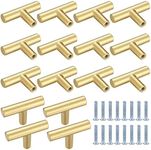 Kigniote 16PCS Cabinet T Bar Handle Gold Drawer Handles Cupboard Knobs, Stainless Steel Kitchen Knobs Metal Drawer Pulls(Screws Included)