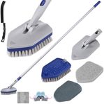 3 in 1 Tub Tile Scrubber Brush, 55.9Inch Adjustable Long Handle Shower Scrubbing & 3 Detachable Replacement Brush Heads Cleaning Brush for Cleaning Bathroom Kitchen Toilet Wall Tiles Without Scratches