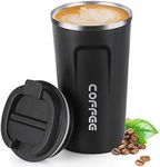 17oz (510ml) Vacuum Insulated Travel Mug, Smilatte Leakproof Double Wall Stainless Steel Reusable Coffee Cup with Lid for Hot & Cold Drinks, Matte Texture Black