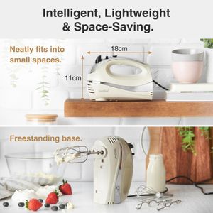 VonShef Electric Hand Mixer – 5-Speed, 300W, Stainless Steel Beaters, Cream