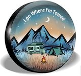 Gwomo I Go Where I'm Towed Spare Tire Cover Weatherproof Wheel Protectors Universal Fit for Trailer Rv SUV Truck Camper Travel Trailer 14"