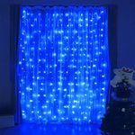 Fiee Curtain Lights,304L 9.8ftX9.8ft 30V 8Modes Safety Window Lights with Memory for Home Wedding Christmas Party Patio Lawn Garden Bedroom Outdoor Indoor Wall Decorations (304LED, Blue)