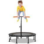 COSTWAY 45" Mini Trampoline, Foldable Fitness Bouncer with Height Adjustable Handrail and Safety Pad, Indoor Aerobic Workout Rebounder for Kids Adults (Orange+Black)