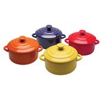 BW Brands Colourful Stoneware Mini Casserole Pots with Lids (Multicolour) - Set of 4