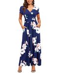 OUGES Women's Summer Casual V Neck Short Sleeve Floral Maxi Long Dresses with Pockets Trendy 2024(Floral-12,XXL)