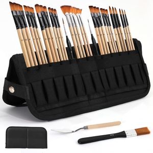 33Pcs Professional Paint Brush Set Flat Filbert Fan Art Brushes