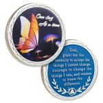 Butterfly Sobriety Chip One Day At A Time Sobriety Coin Alcoholics Anonymous Medallion AA Chips and Medallion Serenity Prayer Coin Recovery Coins Anniversary Token Sober Gifts for Men Women