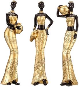 3 Pack African Art Sculptures- Vintage African Statues For Home Decor- Women's Tribal African American Figurines- Bookshelf, Office Decor- Deal For Birthday, Christmas, Thanksgiving, Mom Gifts-Gold