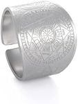 SIPURIS Seals of The Seven Archangels Men Rings Seal Of Solomon Adjustable Signet Ring Amulet kabbalah Stainless Steel Statement Band Ring Jewelry for Men Women, 9, Stainless Steel, No Gemstone