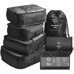 House of Quirk 7Pcs Set Travel Organizer Packing Cubes Lightweight Travel Luggage Organizers With Laundry Bag Or Toiletry Bag (Black)(Fabric), 12 Cm,30Cm