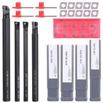 VerRich Turning Tools Holder Set 4pcs S07K/S08K/S10K/S12M-SCLCR06 Lathe Boring Bar with 10pcs CCMT060204 Carbide Inserts + 4 Pcs Wrenches