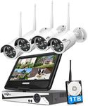 [16CH Expandable] Hiseeu Wireless Security Camera System with 10in LCD 2K Monitor, 4Pcs 5MP Outdoor Indoor Cameras with One-Way Audio, Waterproof, Motion Detect, 1TB HDD/Cloud Storage, Work with Alexa
